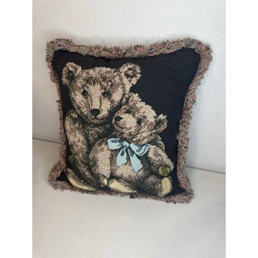 Teddy Bears Baby Bear Tapestry Pillow‎ Black Fringe Dakotah Rectangle ~13